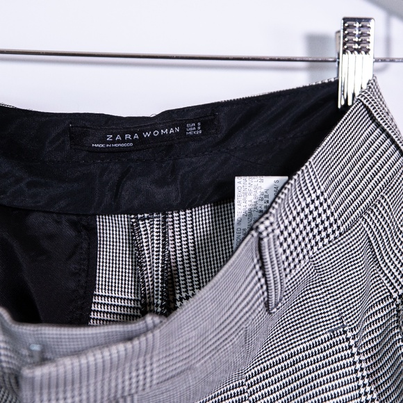 Zara Woman Mid Rise Wide Leg Micro Houndstooth Check Print Trouser Pants Small - Picture 2 of 4